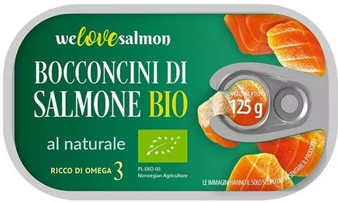 WE LOVE SALMON Kawałki łososia w zalewie naturalnej BIO 125g /70 g