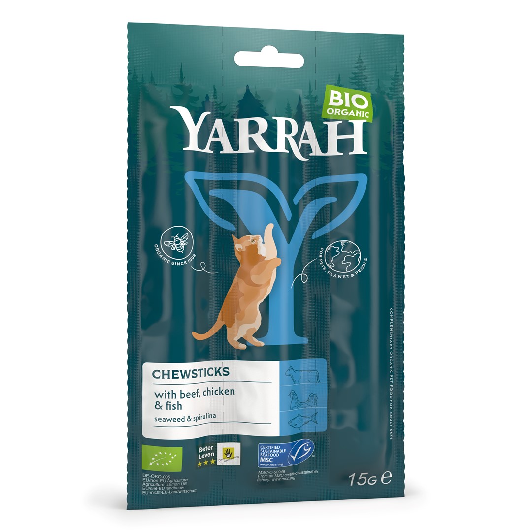 Yarrah (dla kota) przysmak  pałeczki z wołowiną i rybą bio (3 x 5 g) 15 g