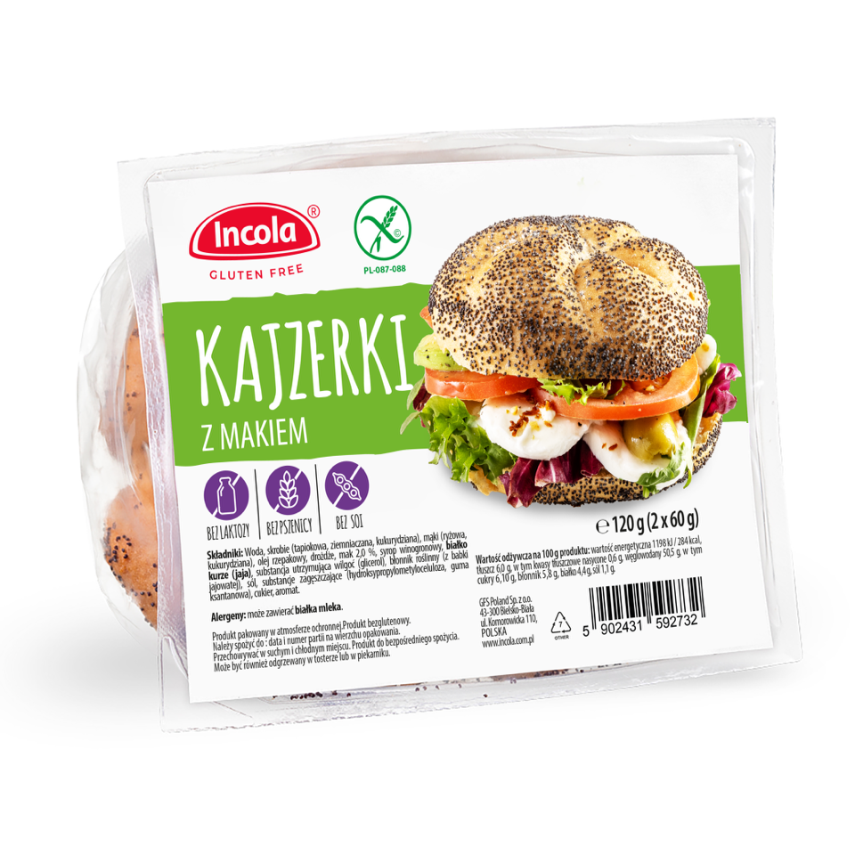 Bułka kajzerka z makiem bezglutenowa (2 szt.) 120 g - incola