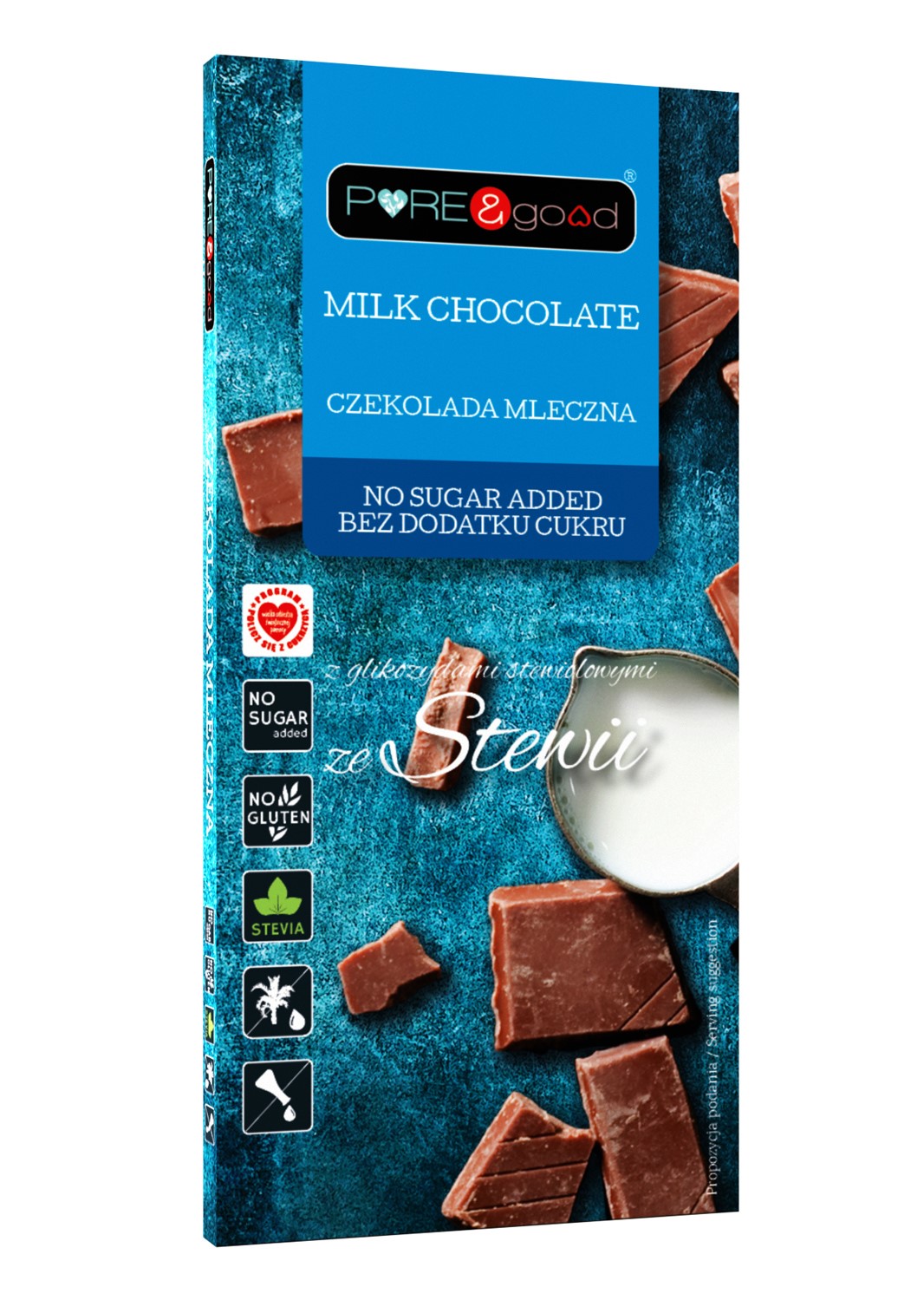 Czekolada mleczna ze stewią bez dodatku cukrów bezglutenowa 100 g - pure and good