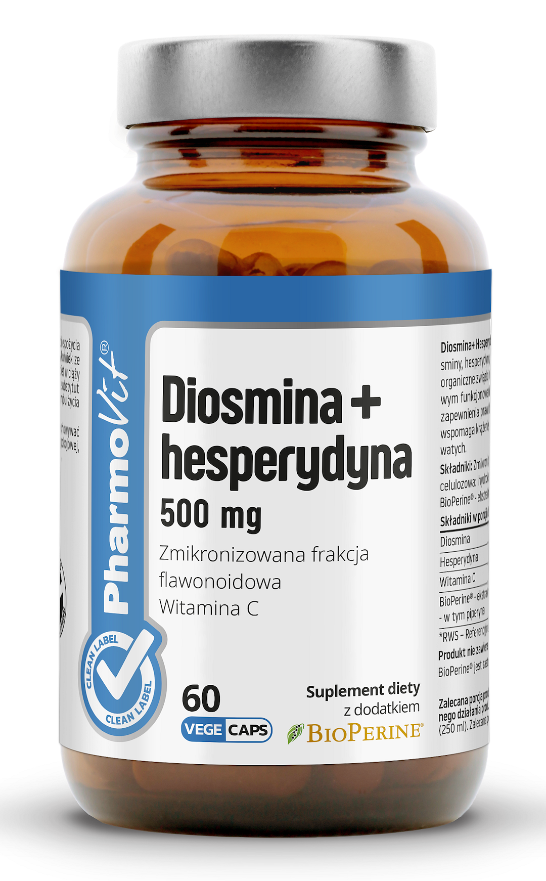 Diosmina + hesperydyna (500 mg) bezglutenowa 60 kapsułek - pharmovit (clean label)