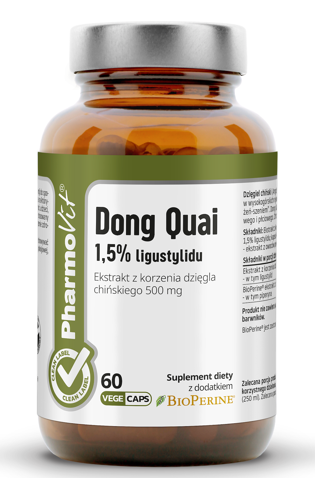 Dzięgiel chiński (dong quai) ekstrakt (500 mg) bezglutenowy 60 kapsułek - pharmovit (clean label)