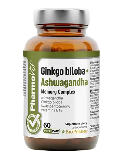 Ginkgo biloba + ashwagandha memory complex bezglutenowe 60 kapsułek - pharmovit