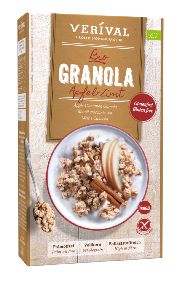Granola błonnikowa z jabłkiem i cynamonem bezglutenowa bio 325 g - verival
