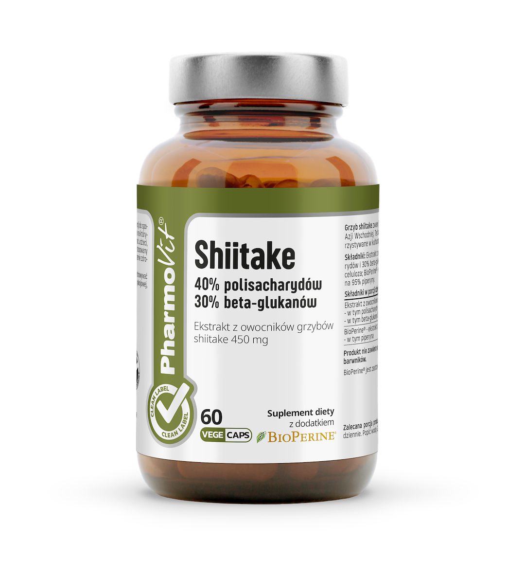 Grzyby shiitake ekstrakt (450 mg) bezglutenowy 60 kapsułek - pharmovit (clean label)