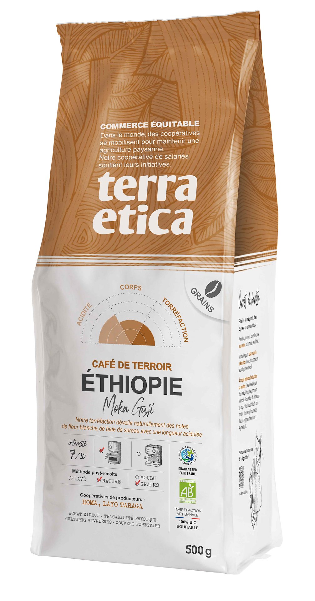 Kawa ziarnista arabica 100 % moka guji etiopia fair trade bio 500 g - terra etica