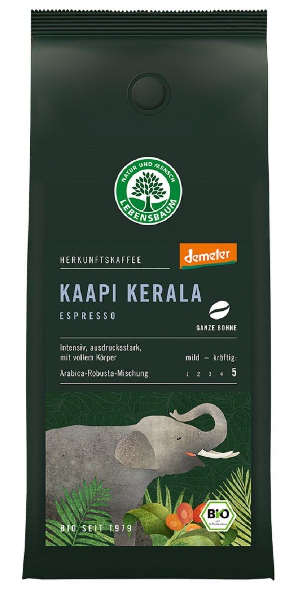Kawa ziarnista arabica/robusta kaapi kerala espresso demeter bio 250 g - lebensbaum