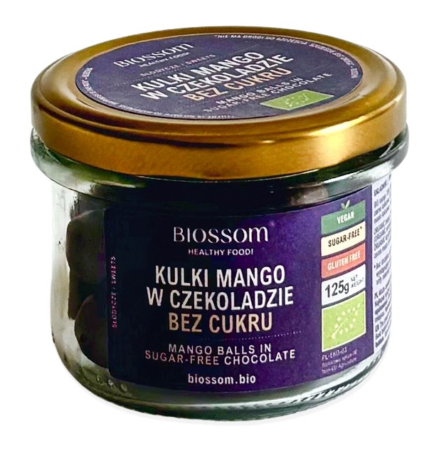Kulki mango w czekoladzie bez dodatku cukrów bezglutenowe bio 125 g - biossom