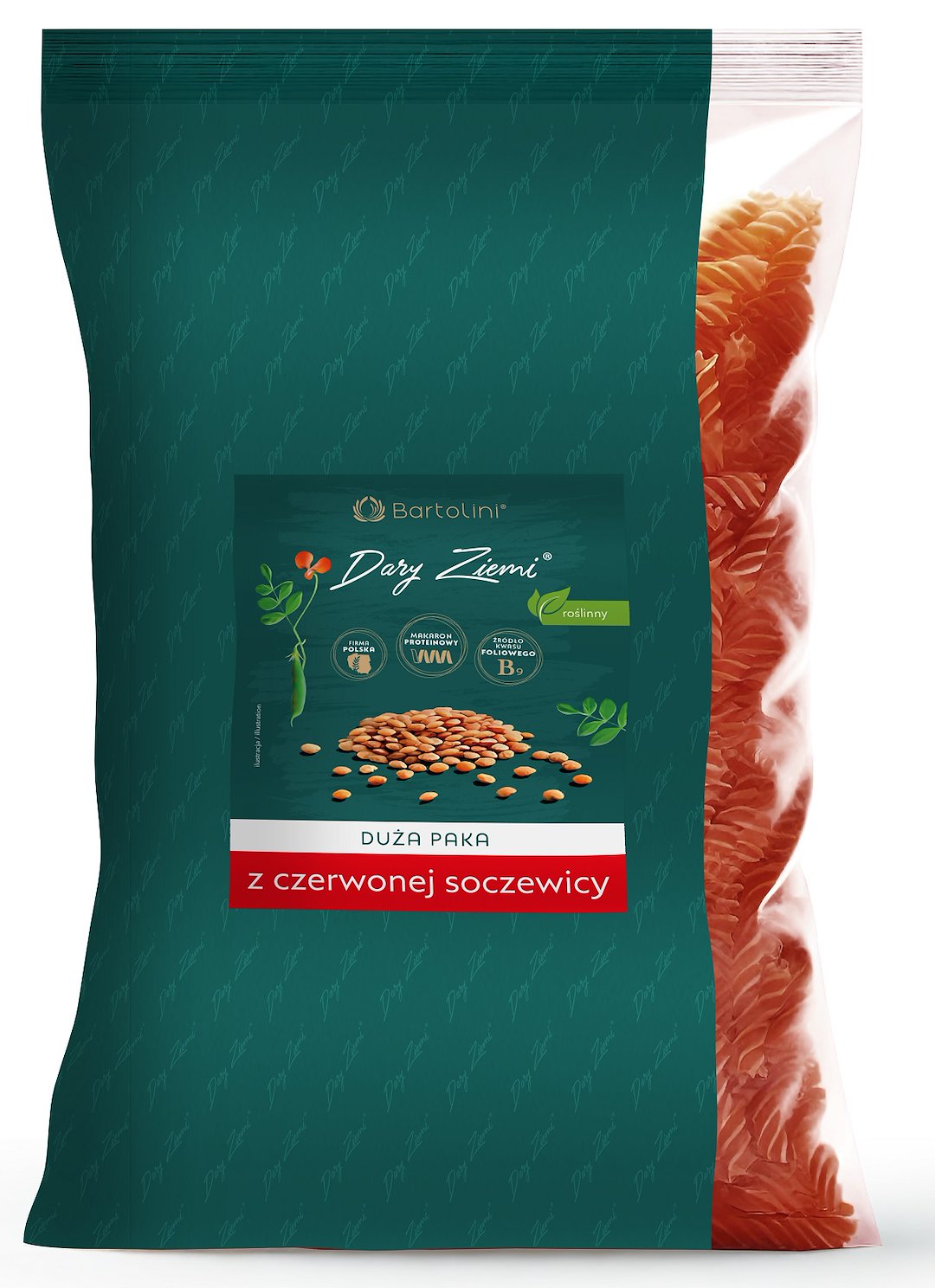 Makaron proteinowy (z soczewicy czerwonej) świderki 1 kg - bartolini