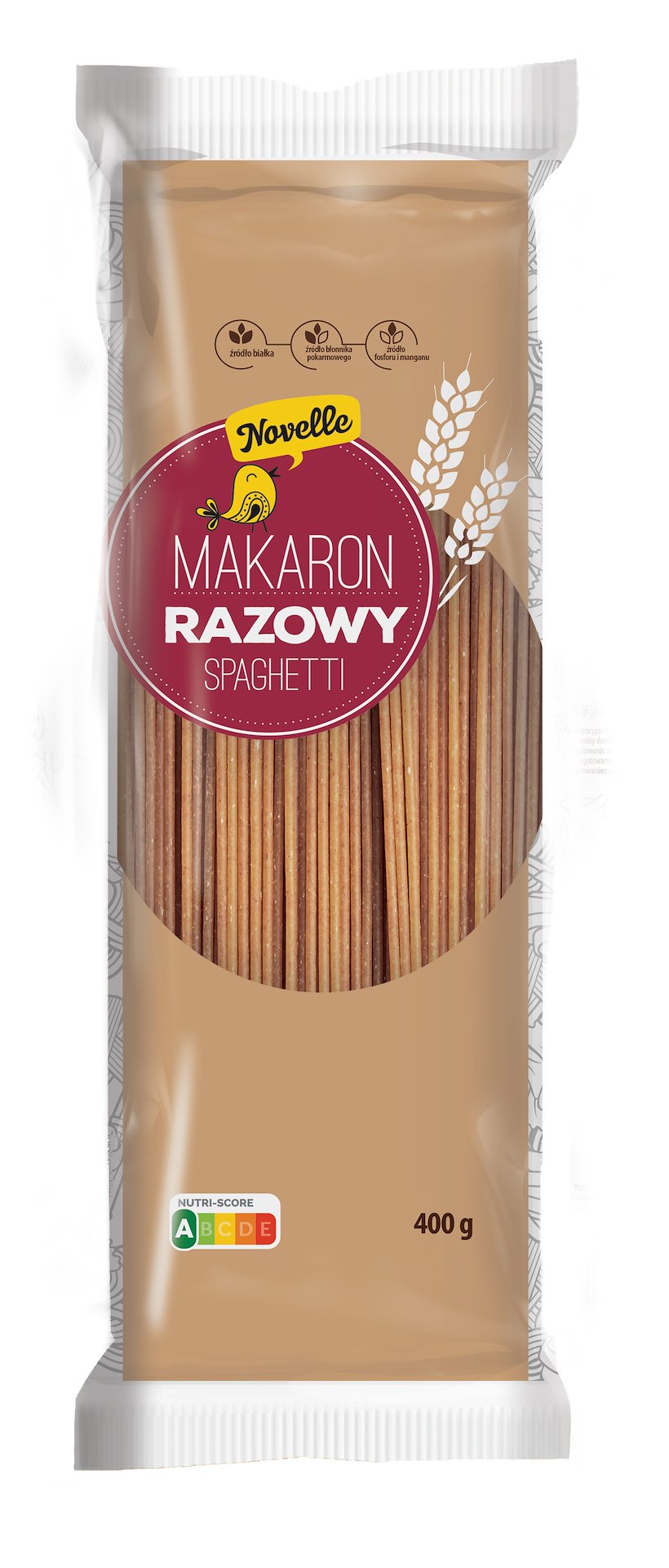 Makaron (semolinowy razowy) spaghetti 400 g - novelle