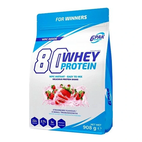 6PAK 80 Whey Protein 908g o smaku truskawkowym