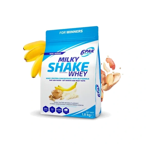 6PAK Milky Shake Whey 700g białko WPC o smaku bananowym z masłem orzechowym