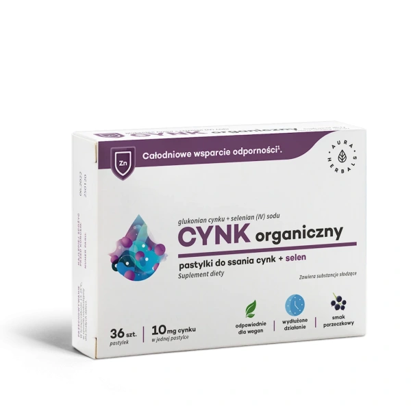 Aura Herbals Cynk organiczny 10 mg + selen 36 pastylek do ssania