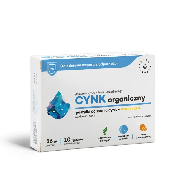 Aura Herbals Cynk organiczny 10 mg + witamina C 36 pastylek do ssania