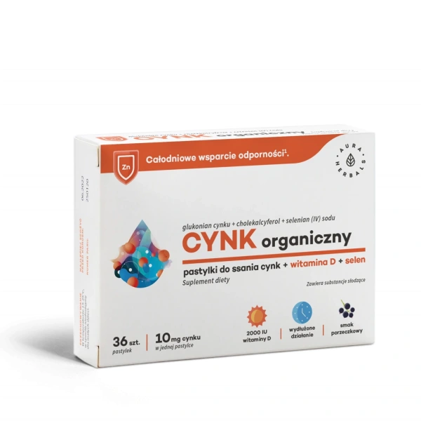 Aura Herbals Cynk organiczny 10 mg + witamina D3 + selen 36 pastylek do ssania