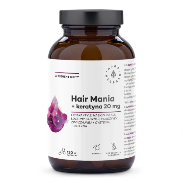 Aura Herbals Hair Mania + keratyna 20 mg 120 kapsułek