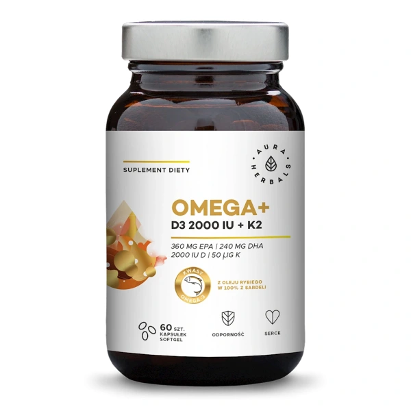 Aura Herbals Omega+ Witamina D3 2000 IU + K2 MK-7 60 kapsułek