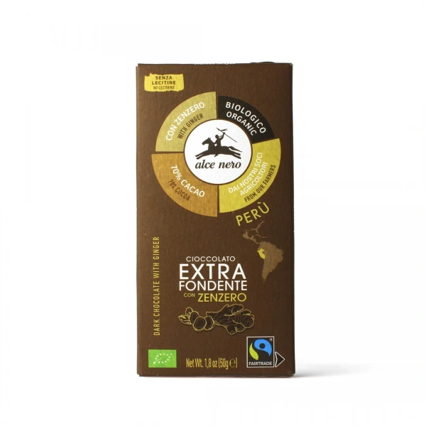 Alce nero czekolada gorzka z imbirem fair trade bezglutenowa bio 50 g