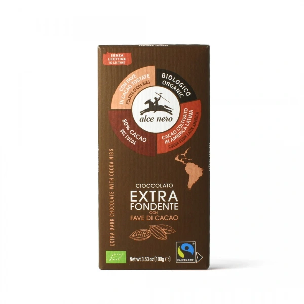 Alce nero czekolada gorzka z ziarnami kakaowca fair trade bezglutenowa bio 100 g
