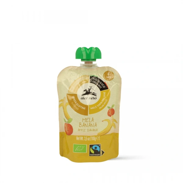 Alce nero mus jabłkowo  bananowy bez dodatku cukrów bezglutenowy od 6 miesiąca bio 100 g