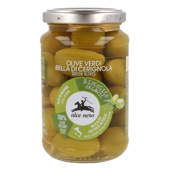 Alce nero oliwki zielone bella di cerignola z pestką w zalewie bio 350 g (180 g)
