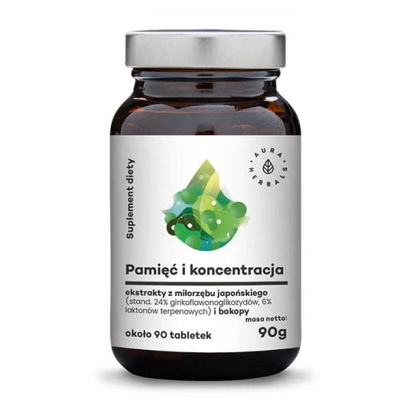 Aura Herbals Pamięc i Koncentracja - Ginkgo Biloba + Bacopa (90 tabl.)