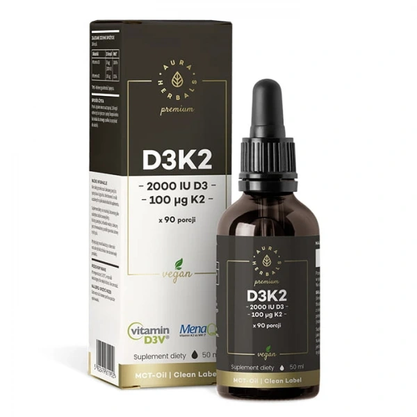Aura Herbals Witamina D3K2 2000 IU PREMIUM Vegan MenaQ7