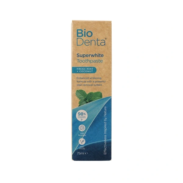 BECONFIDENT BioDenta Ultra-wybielająca pasta do zębów o smaku świeżej mięty i kokosa (75 ml)