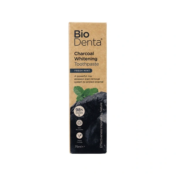BECONFIDENT BioDenta Wybielająca pasta do zębów z węglem aktywnym o smaku świeżej mięty (75 ml)