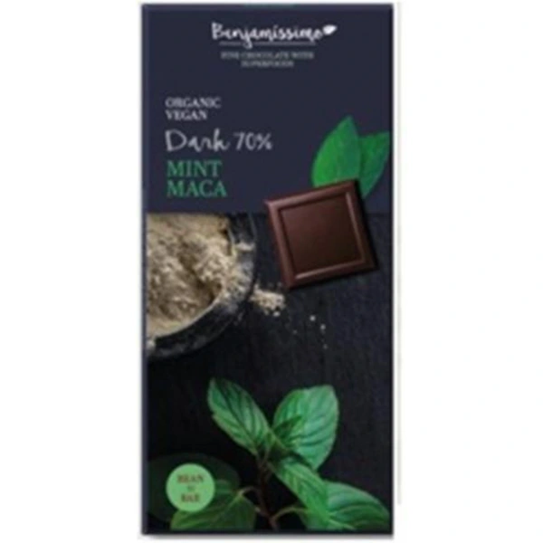 BIOBENJAMIN Czekolada wegańska gorzka z miętą i maca BEZGL. BIO 70 g