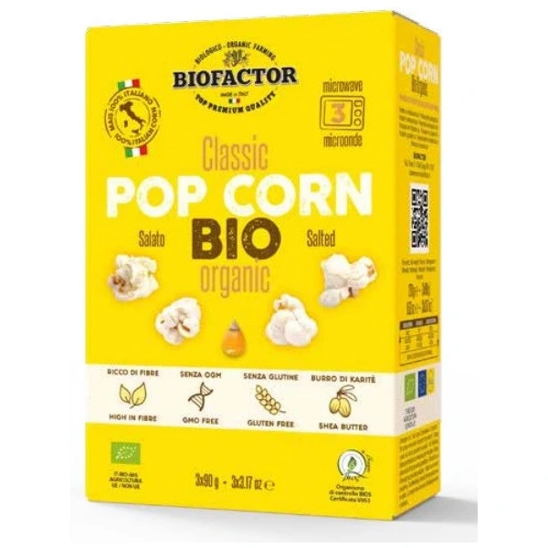 BIOFACTOR Popcorn z solą do mikrofalówki BEZGL. BIO 3 x 90 g