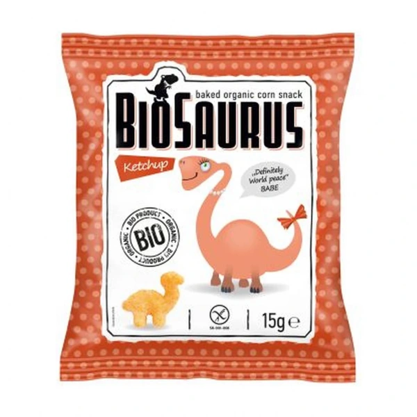 BIOSAURUS Chrupki kukurydziane Dinozaury o smaku ketchupowym BEZGL. BIO 15 g