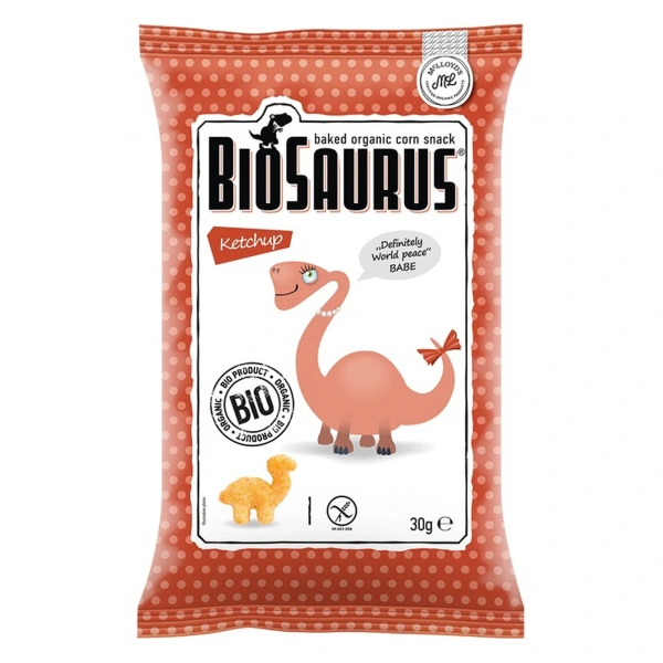 BIOSAURUS Chrupki kukurydziane Dinozaury o smaku ketchupowym BEZGL. BIO 30 g