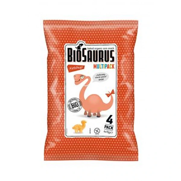 BIOSAURUS Chrupki kukurydziane Dinozaury o smaku ketchupowym BEZGL. BIO 4x15 g