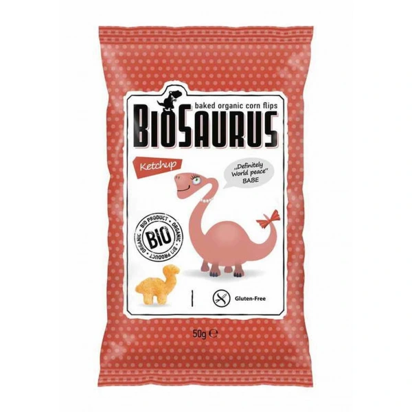 BIOSAURUS Chrupki kukurydziane Dinozaury o smaku ketchupowym BEZGL. BIO 50 g