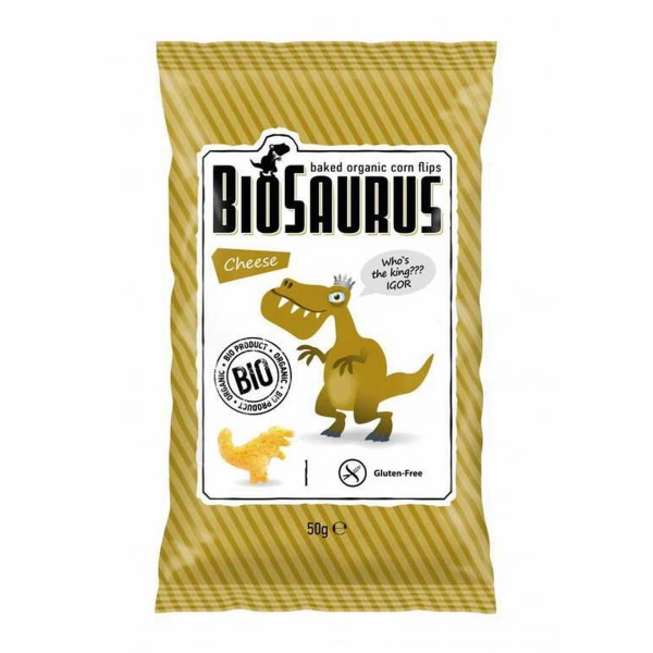 BIOSAURUS Chrupki kukurydziane Dinozaury o smaku serowym BEZGL. BIO 50 g