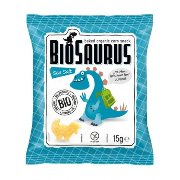 BIOSAURUS Chrupki kukurydziane Dinozaury z solą morską BEZGL. BIO 15 g