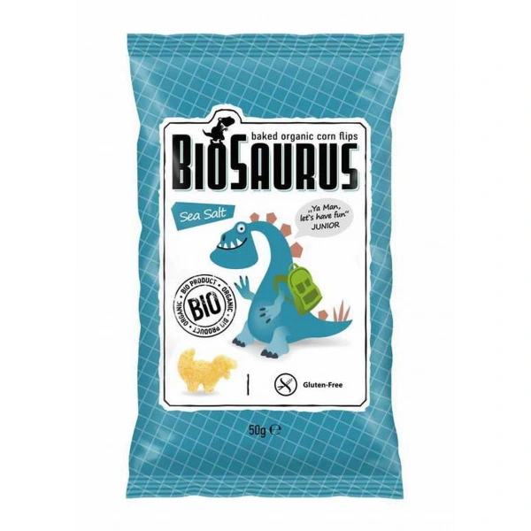 BIOSAURUS Chrupki kukurydziane Dinozaury z solą morską BEZGL. BIO 50 g
