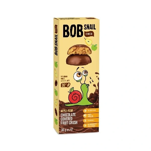 BOB SNAIL Przekąska jabłko gruszka w mlecznej belgijskiej czekoladzie 30g