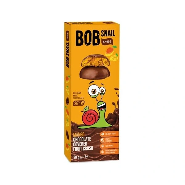 BOB SNAIL Przekąska jabłko mango w mlecznej belgijskiej czekoladzie 30g