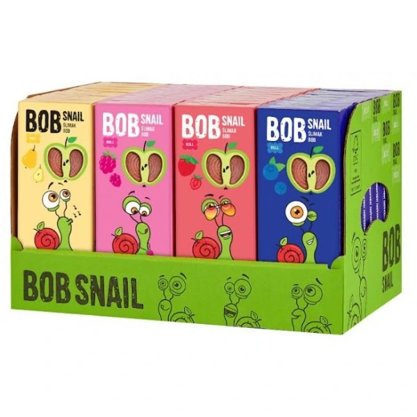 BOB SNAIL Przekąska mix 4 smaków: Jabłko-Truskawka, Malina, Gruszka, Borówka 36 x 30 g