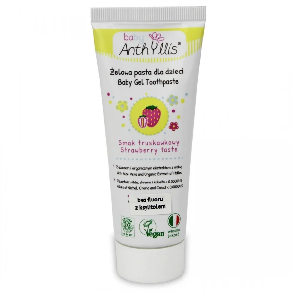 Baby anthyllis pasta do zębów dla dzieci bez fluoru od pierwszego ząbka truskawkowa 75 ml