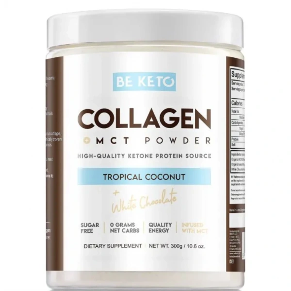 BeKeto Keto Kolagen z olejem MCT o smaku kokosa i białej czekolady 300g