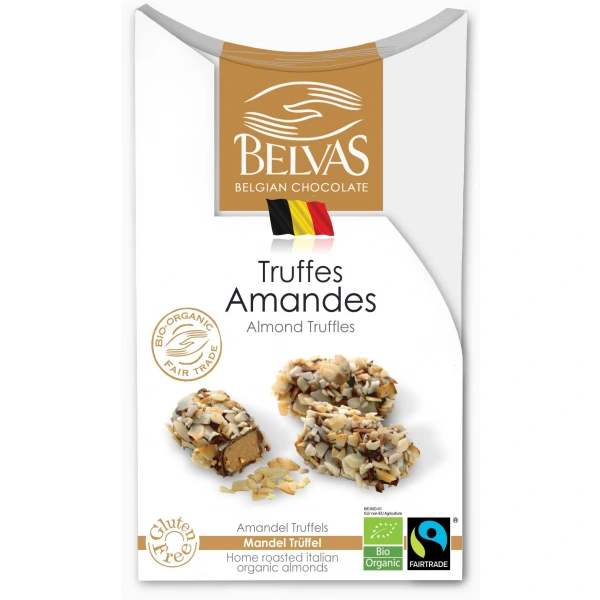 Belvas czekoladki belgijskie trufle z migdałami fair trade bezglutenowe bio 100 g