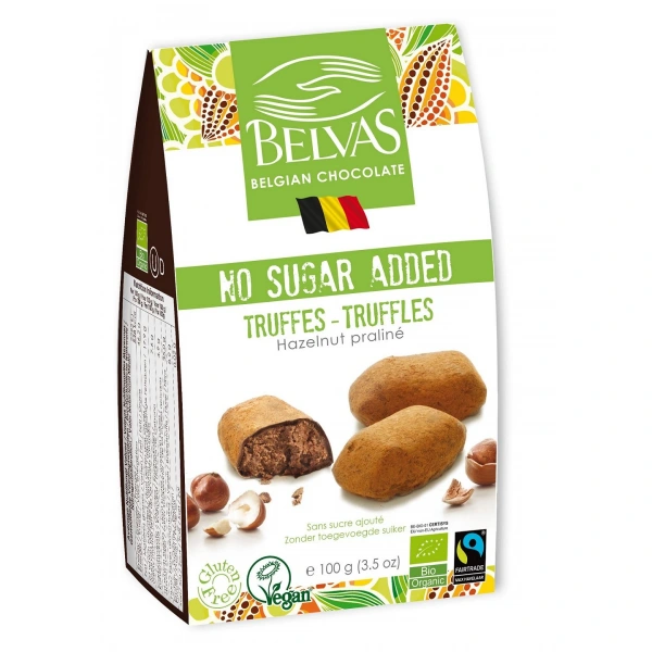 Belvas czekoladki belgijskie trufle z orzechami laskowymi bez dodatku cukrów bezglutenowe bio 100 g