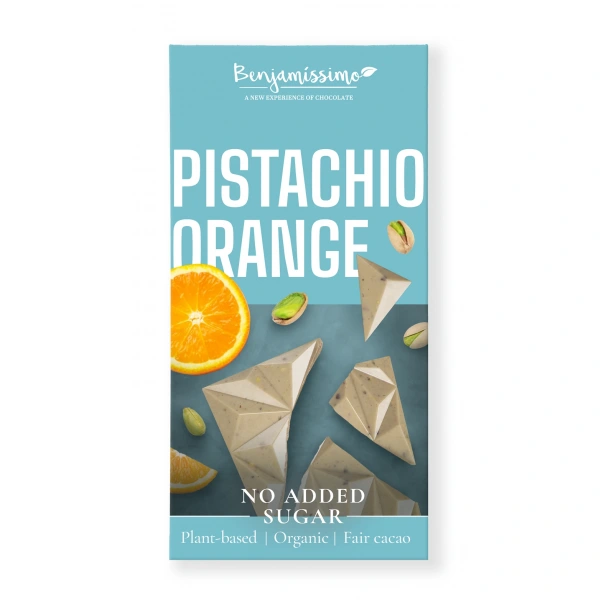 Benjamissimo tabliczka kakaowa pistacje  pomarańcza bez dodatku cukrów bezglutenowa bio 60 g
