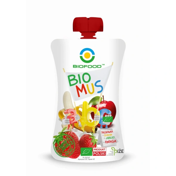 Bio food mus truskawkowo  bananowo  jabłkowy bezglutenowy bio 90 g