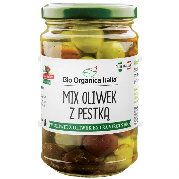 Bio organica italia oliwki mix z pestką w oliwie z oliwek extra virgin bio 280 g (słoik)