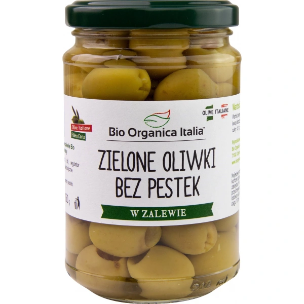 Bio organica italia oliwki zielone bez pestek w zalewie bio 280 g (150 g) (słoik)