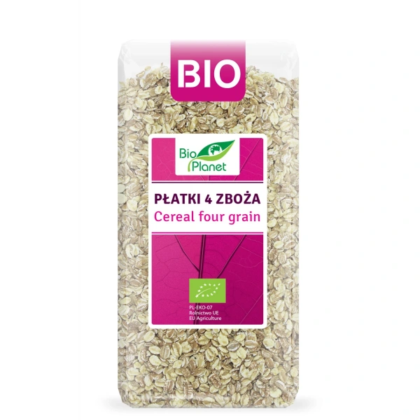 Bio planet płatki 4 zboża (orkisz, owies, jęczmień, żyto) bio 300 g